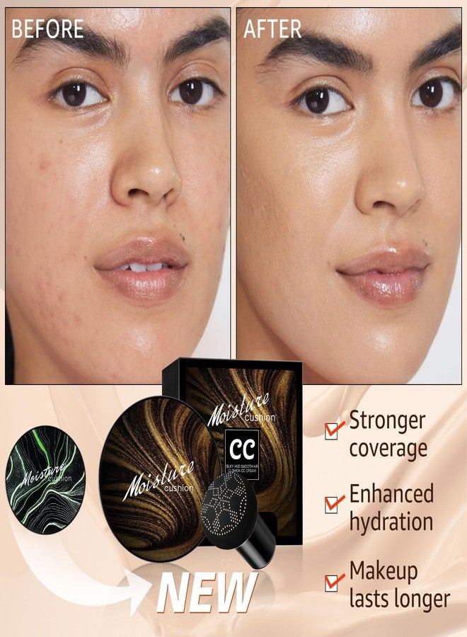 OETUIOW Mushroom Head Air Cushion CC Cream - New Upgraded BB Cream Face Makeup Foundation for Mature Skin Moisturizing Concealer Brighten Long-Lasting, Gold Packaging ((Buff Beige, 3.21 Ounce (Pack of 1)) - Image 5